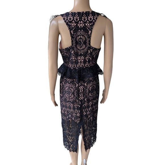 ALEXIS Narasse Dark Romantic Feminine Black Lace Racer Back Ruffle Midi Dress -S - Picture 4 of 7